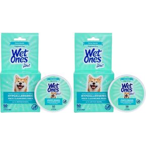 Wet Ones for Pets Hypoallergenic Face Cleansing Pads for Dogs, Fragrance Free, 50ct | Small, Round Dog Face Cleaning Wipes, Extra Gentle Disposable Dog Face Wipes in Kuwait