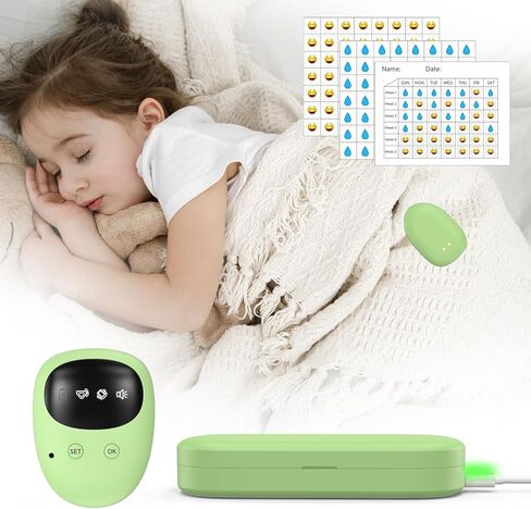 Wireless Bedwetting Alarm for Boys and Girls, Bed Wetting Alarm with USB Rechargeable Sensor, High-Sensitivity Sensor for Bedwetting with 3 Alert Modes– Green in Saudi Arabia