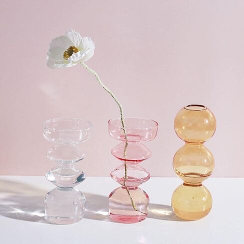Glass Vase Nordic Transparent Table Decor Living Room Crystal Ball Flower Pot Glass Bottle Weddings Parties(Yellow-A) in Saudi Arabia