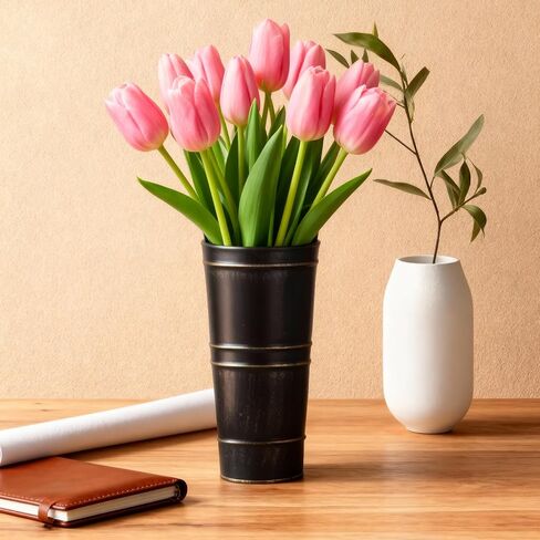 Merkaunis 8 Pcs Black Galvanized Metal Vases, 9 Inch Vintage Galvanized Flower Bucket, Farmhouse French Bucket Planter Metal Floral Container for Decor Wedding Table Centerpiece in Saudi Arabia