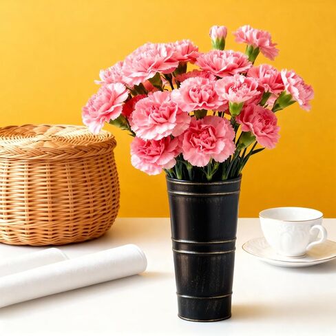 Merkaunis 8 Pcs Black Galvanized Metal Vases, 9 Inch Vintage Galvanized Flower Bucket, Farmhouse French Bucket Planter Metal Floral Container for Decor Wedding Table Centerpiece in Saudi Arabia
