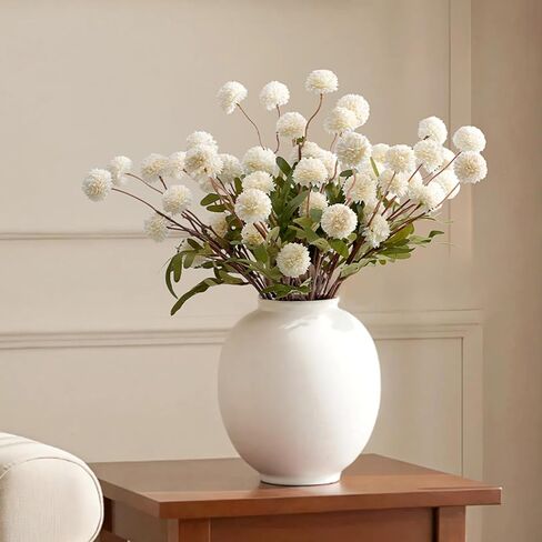 باقة أمهات من الحرير الصناعي ذات الملمس الحقيقي، 12 قطعة مع سيقان أوكالبتوس، سيقان طويلة قابلة للانحناء، تشكيلة زهور صناعية كاملة وواقعية للمزهرية والطاولة وديكور الزفاف وإكليل الزهور، بيج (بدون مزهرية) in Kuwait