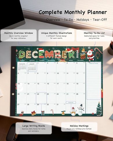 Large Desk Calendar 2025-2026 - 18-Month Jumbo 22"x17" (56x43cm) Wall & Desktop Planning Pad with Holiday Markers, Grid Blocks & Tear-Resistant Paper for Home Office School Organization in Saudi Arabia