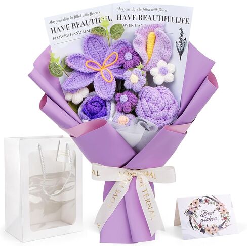 Kogyxe Crochet Flowers Bouquet, Handmade Crochet Flowers Knitted Bouquet, Tulips Flower Bouquet and Calla Lily for Birthday, Gifts for Women, Valentines (Blue) in Saudi Arabia