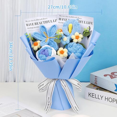 Kogyxe Crochet Flowers Bouquet, Handmade Crochet Flowers Knitted Bouquet, Tulips Flower Bouquet and Calla Lily for Birthday, Gifts for Women, Valentines (Blue) in Saudi Arabia