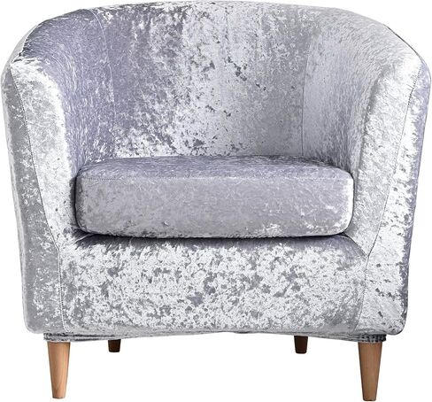 MIFXIN 2 Piece Tub Chair Covers Crushed Velvet Stretch Club Chair Slipcover with Cushion Cover Round Barrel Chair Couch Armchair Furniture Protector for Living Room Club Bar Counter (Silver) in Saudi Arabia