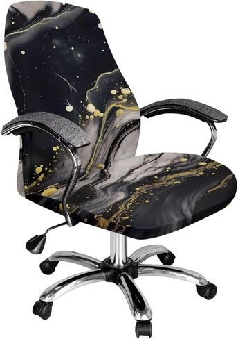 Cadowhimsy Black Gold Marble Texture Print Anti-Dust Office Chair Cover Removable Computer Chair Slipcover for Armchair Swivel Boss Chair Protector for Home Office Decoration, Large in Saudi Arabia
