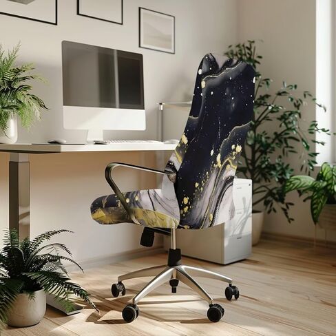 Cadowhimsy Black Gold Marble Texture Print Anti-Dust Office Chair Cover Removable Computer Chair Slipcover for Armchair Swivel Boss Chair Protector for Home Office Decoration, Large in Saudi Arabia