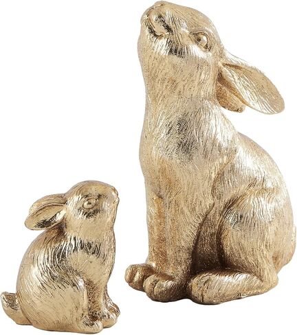 DN DECONATION Easter Bunny Decorations Set of 2, Beige Resin Rabbit Statues, Home Decor Spring Rabbit Figurines, Travertine Bunny Sculptures Table Centerpiece, Vintage Farmhouse Indoor Decor Gift in Kuwait