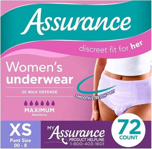 ملابس داخلية للنساء من Generic Assurance لسلس البول وما بعد الولادة، مقاس XS، أقصى قدرة على الامتصاص (72 قطعة)، مقاس X-Small، أرجواني in Kuwait
