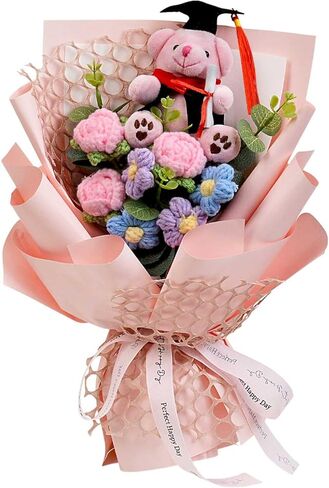 Hlenbin Graduation Gifts Crochet Flowers Bouquet, Handmade Sunflower Rose Bear Graduations Flower Bouquet for Birthday, Teacher Appreciation Gifts, Christmas, Home Décor (Include Card) Blue in Saudi Arabia