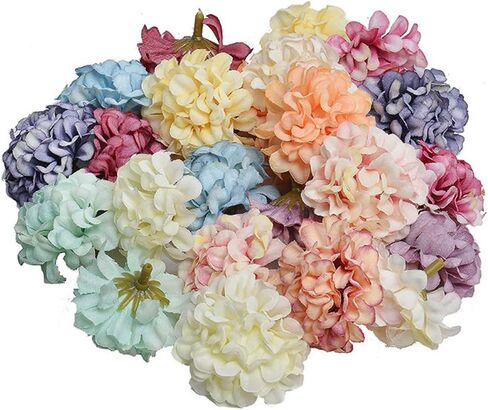 Teensery 24 Pcs 1.8" Artificial Hydrangea Flower Heads Bulk Silk Flower for Wedding Decoration Home Decor Party Supplies DIY Crafts (Mixed Color) in Saudi Arabia