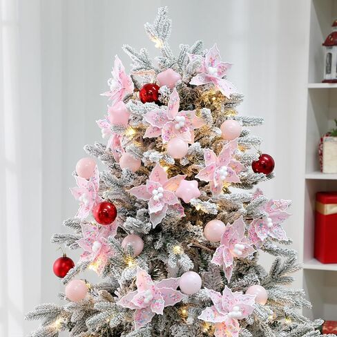 Luinabio 12 Pcs Candy Christmas Tree Poinsettia Flowers Artificial Christmas Tree Filler Decoration Pink with 12 Clips and Stems for Wreath Garland Holiday Wedding New Year Party Decor DIY Xmas 6 Inch in Saudi Arabia