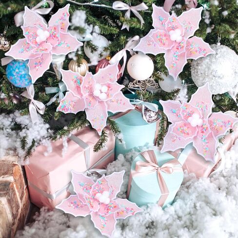Luinabio 12 Pcs Candy Christmas Tree Poinsettia Flowers Artificial Christmas Tree Filler Decoration Pink with 12 Clips and Stems for Wreath Garland Holiday Wedding New Year Party Decor DIY Xmas 6 Inch in Saudi Arabia