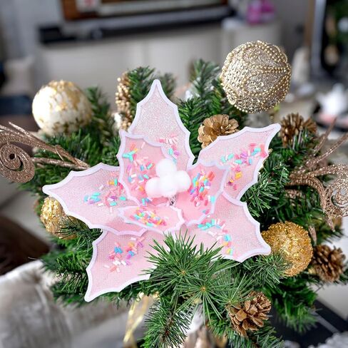Luinabio 12 Pcs Candy Christmas Tree Poinsettia Flowers Artificial Christmas Tree Filler Decoration Pink with 12 Clips and Stems for Wreath Garland Holiday Wedding New Year Party Decor DIY Xmas 6 Inch in Saudi Arabia