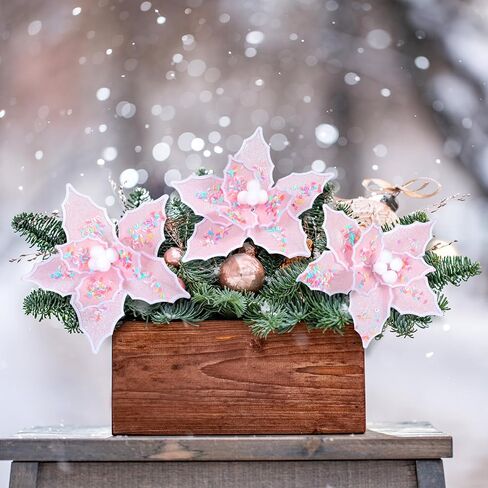 Luinabio 12 Pcs Candy Christmas Tree Poinsettia Flowers Artificial Christmas Tree Filler Decoration Pink with 12 Clips and Stems for Wreath Garland Holiday Wedding New Year Party Decor DIY Xmas 6 Inch in Saudi Arabia