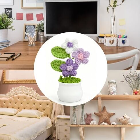 زهور كروشيه صناعية، زهور كروشيه منتفخة بألوان متدرجة، باقة محبوكة لتزيين المنزل والمكتب والسيارة، هدية لعيد الحب والأصدقاء والعائلة (بنفسجي) in Kuwait