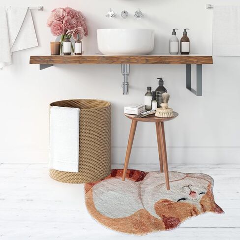 Funny Cute Cat Rug Sleep Cats Shaped Bath Mat Non-Slip Bathroom Rugs Doormat Outdoor Mat with Front Door Mat Soft Plush Floor Mats(Small, Orange Cat) in Saudi Arabia