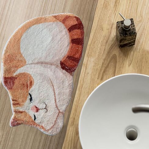 Funny Cute Cat Rug Sleep Cats Shaped Bath Mat Non-Slip Bathroom Rugs Doormat Outdoor Mat with Front Door Mat Soft Plush Floor Mats(Small, Orange Cat) in Saudi Arabia