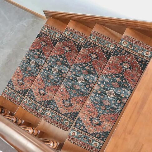 HOMBYS Non-Slip Carpet Stair Treads for Wooden Steps Set of 15, 30"X8" Indoor Stair Runner Extra Slip Resistant Stair Rugs Rubber Safety Mats, Stairway Grip Step Treads RED&Blue in Saudi Arabia