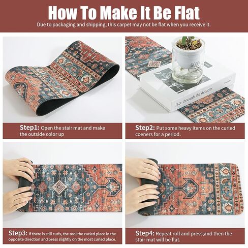 HOMBYS Non-Slip Carpet Stair Treads for Wooden Steps Set of 15, 30"X8" Indoor Stair Runner Extra Slip Resistant Stair Rugs Rubber Safety Mats, Stairway Grip Step Treads RED&Blue in Saudi Arabia