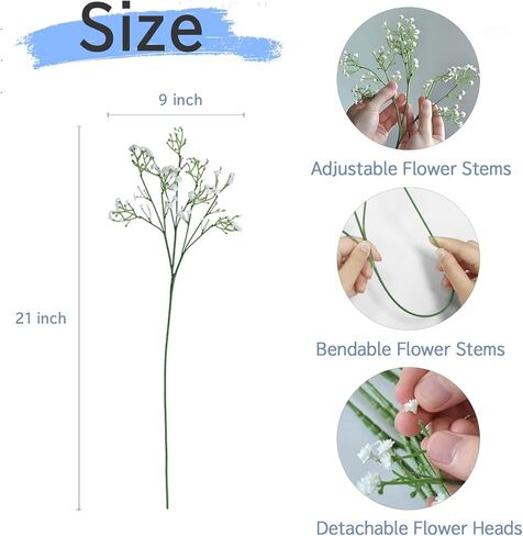STSTECH Babys Breath زهور صناعية، سيقان قابلة للتعديل، خالية من الصيانة، باقة جيبسوفيلا صناعية مقاس 21 بوصة لديكور المنزل، وحفلات الزفاف، والحفلات، والحرف اليدوية (12 قطعة) in Kuwait