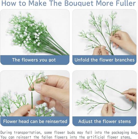 STSTECH Babys Breath زهور صناعية، سيقان قابلة للتعديل، خالية من الصيانة، باقة جيبسوفيلا صناعية مقاس 21 بوصة لديكور المنزل، وحفلات الزفاف، والحفلات، والحرف اليدوية (12 قطعة) in Kuwait