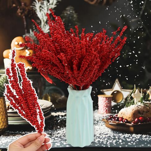 5Pcs 32 cm Multi Headed Clay Fruit Cuttings, Holly Berry Christmas Stems Artificial Long Berry Stems for Vase Holiday Home in Saudi Arabia