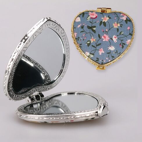 Compact Pocket Fold Small Mirror Portable Two-Side Folding Vintage-Inspired Fabric-Covered Mirror Women Cosmetic Mirrors (White) in Saudi Arabia