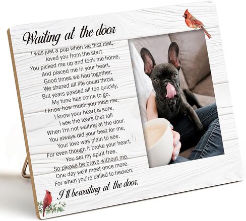 Waiting At The Door - In Loving Memory - Pet Memorial Photo Frame, Wood Picture Frame Gifts for For Loss Of Dog Cat, Sympathy Gift For Dog Cat Owner Mom, Tabletop Wall Display (4x6 Inch Photo) in Saudi Arabia