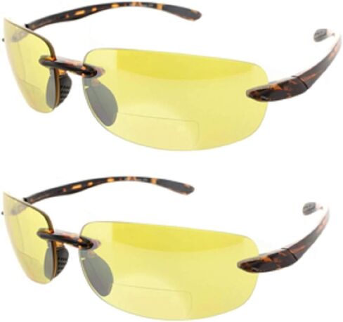 2 Pair of Men and Women Rimless Bifocal Sunglasses Sun Readers - Night Driving Yellow/Smoke Lens in Saudi Arabia