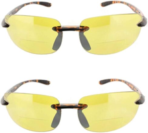 2 Pair of Men and Women Rimless Bifocal Sunglasses Sun Readers - Night Driving Yellow/Smoke Lens in Saudi Arabia