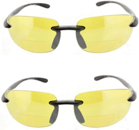 2 Pair of Men and Women Rimless Bifocal Sunglasses Sun Readers - Night Driving Yellow/Smoke Lens in Saudi Arabia