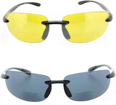 2 Pair of Men and Women Rimless Bifocal Sunglasses Sun Readers - Night Driving Yellow/Smoke Lens in Saudi Arabia