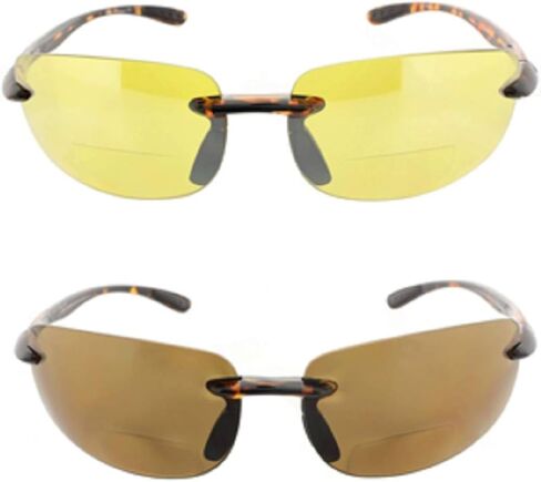 2 Pair of Men and Women Rimless Bifocal Sunglasses Sun Readers - Night Driving Yellow/Smoke Lens in Saudi Arabia