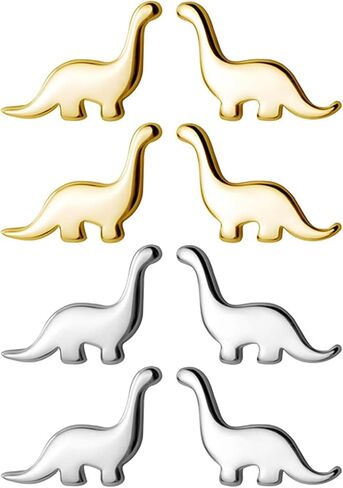 4 أزواج من الأقراط الصغيرة على شكل ديناصور صغيرة لطيفة على شكل ديناصور تي ريكس من الفولاذ المقاوم للصدأ، مجوهرات ثقب الزنمة الغضروف الصغيرة للنساء والفتيات الصغيرات in Kuwait