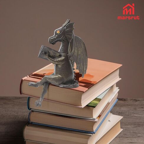 تمثال تمثال التنين لكتاب القراءة، زخرفة إبداعية صغيرة لطيفة على شكل ديناصور صغير لرف الكتب في الحديقة ورف للكبار وسطح المكتب وسطح المكتب في الهواء الطلق وديكورات الترحيب بالمنزل الجديد، مع نظارات هدية in Kuwait