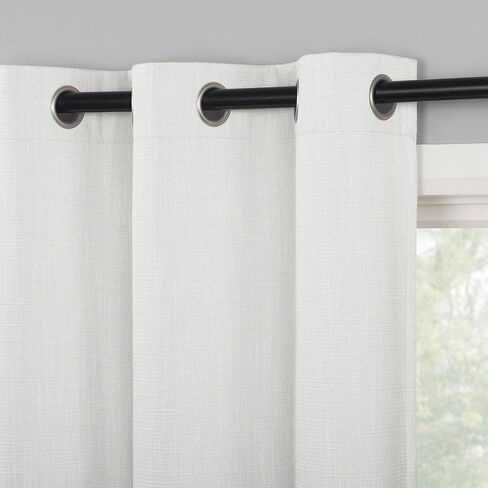 Sun Zero Aldwin Slub Texture Magnetic Closure 100% Blackout Grommet Curtain Panel, 40" x 84", Pearl in Saudi Arabia
