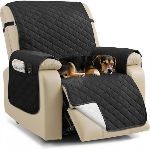 أغطية كراسي كرسي مقاومة للماء من نيوين، غطاء كرسي قابل للعكس، أغطية كرسي كلب غير قابلة للانزلاق، غطاء حماية للأثاث قابل للغسل مع جيب، أشرطة مرنة للحيوانات الأليفة والكلاب (أسود، 23.6 بوصة) in Kuwait