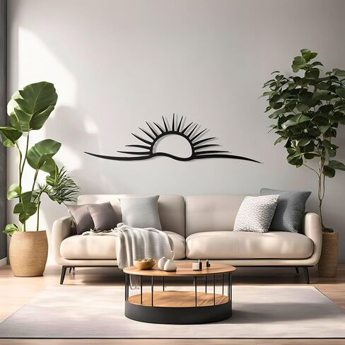 لوحة فنية جدارية معدنية من Pluviart Sunrise & Wave - ديكور حائط شمسي حديث لغرفة المعيشة، تعليق حائط كبير بسيط، ديكور منزلي - هدية له، هدية عيد الميلاد (50 بوصة × 14 بوصة) in Kuwait