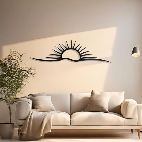 لوحة فنية جدارية معدنية من Pluviart Sunrise & Wave - ديكور حائط شمسي حديث لغرفة المعيشة، تعليق حائط كبير بسيط، ديكور منزلي - هدية له، هدية عيد الميلاد (50 بوصة × 14 بوصة) in Kuwait