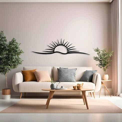 لوحة فنية جدارية معدنية من Pluviart Sunrise & Wave - ديكور حائط شمسي حديث لغرفة المعيشة، تعليق حائط كبير بسيط، ديكور منزلي - هدية له، هدية عيد الميلاد (50 بوصة × 14 بوصة) in Kuwait