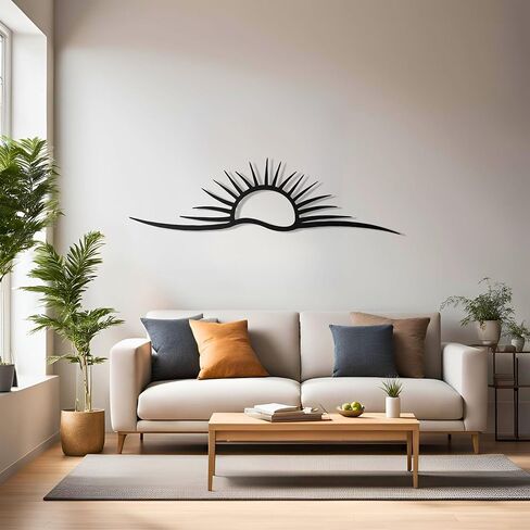 لوحة فنية جدارية معدنية من Pluviart Sunrise & Wave - ديكور حائط شمسي حديث لغرفة المعيشة، تعليق حائط كبير بسيط، ديكور منزلي - هدية له، هدية عيد الميلاد (50 بوصة × 14 بوصة) in Kuwait