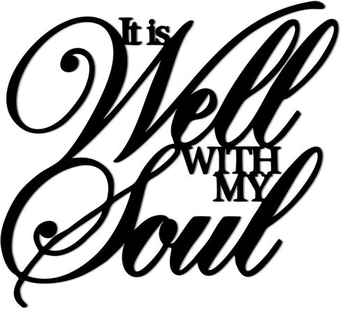 لوحة فنية جدارية من Slickss It Is Well With My Soul - علامة معدنية آية الكتاب المقدس المسيحية، ديكور جدار ديني مع اقتباسات من الكتاب المقدس لديكور المنزل الملهم على أساس الإيمان، هدية عيد الميلاد (11.4 × 12.6 بوصة) in Kuwait