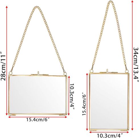 JUXYES 4 Pack Wall Hanging Brass Pictures Frame for Pressed Flowers, Golden Glass Hanging Picture Artwork Display Frame, Double Glass Floating Frame Style for Photo Picture Poster etc, 4X6 Inches in Saudi Arabia