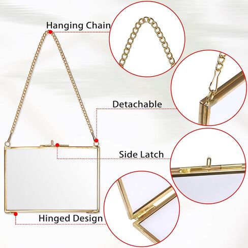 JUXYES 4 Pack Wall Hanging Brass Pictures Frame for Pressed Flowers, Golden Glass Hanging Picture Artwork Display Frame, Double Glass Floating Frame Style for Photo Picture Poster etc, 4X6 Inches in Saudi Arabia