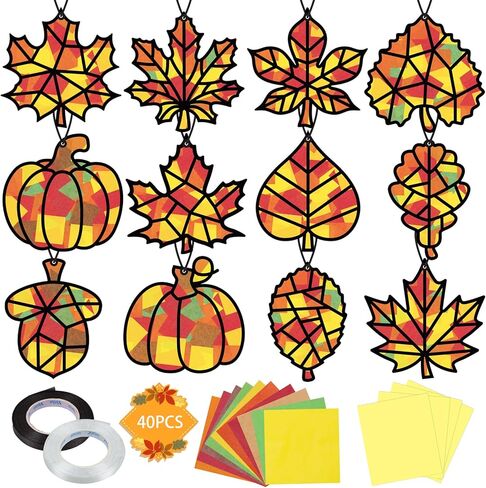 40PCS St. Patricks Day Crafts - Paper Shamrock Suncatchers, Saint Patrick's DIY Kits, Window Stained Glass Effect Art Supplies in Kuwait