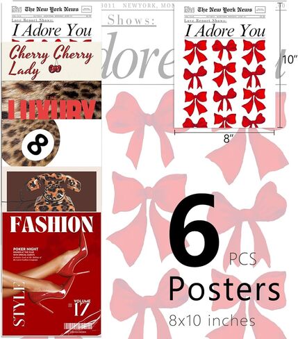 Aroutde 6Pcs Red Cheetah Print Room Decor Trendy Leopard Wall Art Print Magazine Cover Lucky 8 Ball Posters Coquette Y2k Red Wall Decor for Bedroom Apartment Bar（8x10Inch, Unframed） in Saudi Arabia