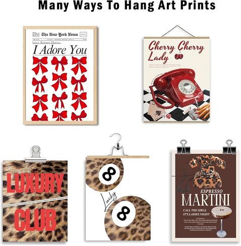 Aroutde 6Pcs Red Cheetah Print Room Decor Trendy Leopard Wall Art Print Magazine Cover Lucky 8 Ball Posters Coquette Y2k Red Wall Decor for Bedroom Apartment Bar（8x10Inch, Unframed） in Saudi Arabia