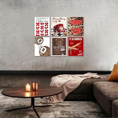 Aroutde 6Pcs Red Cheetah Print Room Decor Trendy Leopard Wall Art Print Magazine Cover Lucky 8 Ball Posters Coquette Y2k Red Wall Decor for Bedroom Apartment Bar（8x10Inch, Unframed） in Saudi Arabia